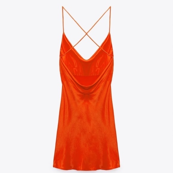 NEW Zara RED Orange Satin Effect Mini Slip Dress - Picture 15 of 17